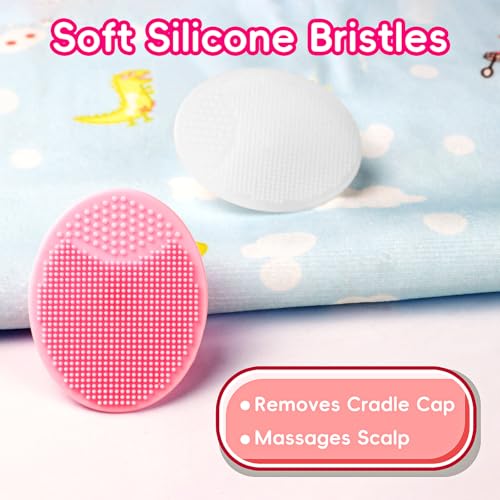 Cradle Cap Brush for Babies, Baby Bath Essentials with Silicone Scrubber Bath Sponge Dual-Sided Comb for Newborns Toddlers Boys Girls (Pink, Set of 5) - color: Pink Brush+comb