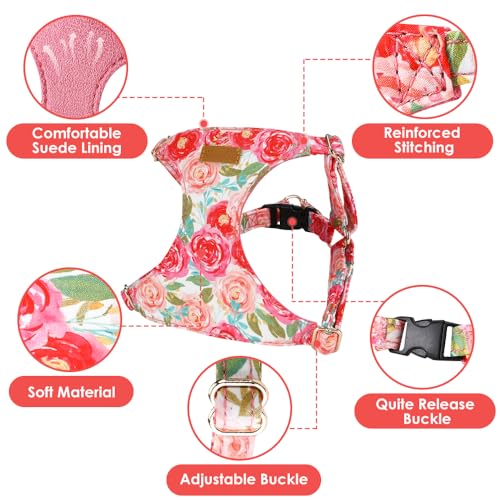 Lukovee Puppy Harness and Leash Set, No Pull, Lightweight Step in Vest | Adjustable, Soft Suede Vest, Easy Put on and off Pet Harness with Snap Buckle & 51in Leash for Small Medium Dogs (Pink-R, XS) - color: Pink Rose, size: X-Small ( 5.5-11lb )