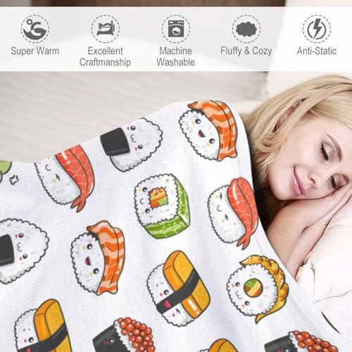 Cartoon Kawaii Sushi Super Soft Cozy Throw Blanket, Lightweight Fuzzy Comfy Flannel Blanket Warm Plush for Couch, Sofa, Bed Travel and Camping Gifts 60"x50" Polyester - color: Cartoon Sushi, size: 60"x50"