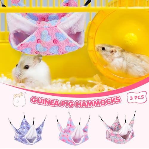 YedsIntu 3 Pcs Guinea Pig Hammock, Rat Ferret Hamster Hanging Hammock Guinea Pig Accessories for Small Animals Chinchilla Parrot Sugar Glider Ferret Squirrel (11"×11") - color: Purple, Gray, Pink