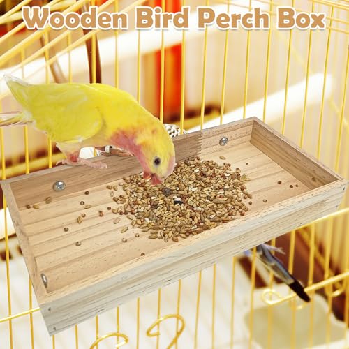 BNOSDM Wooden Bird Feeder for Cage Natural Wood Bird Foraging Box Food Dish for Small to Medium Birds Parrot Feeding Cups for Cockatiel, Lovebird, Parakeet, Budgies (Large) - size: M:11.8 x 5.9 x 1.6in