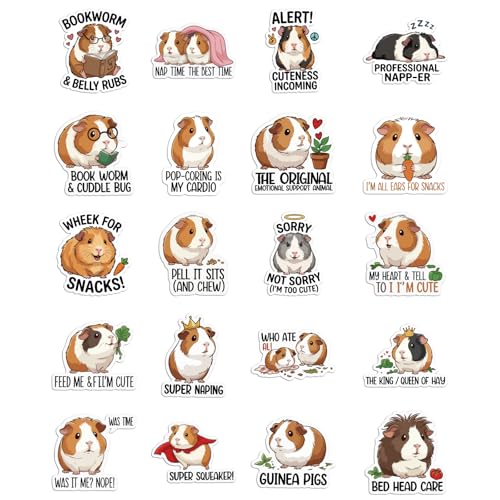 20PCS Guinea Pig Stickers - Cute Hamster Stickers, Funny Cartoon Animal Vinyl Decals for Laptop Water Bottle Notebook Phone Skateboard, Guinea Pig Lover Gift Aesthetic Pet Stickers - style: Guinea Pig Stickers
