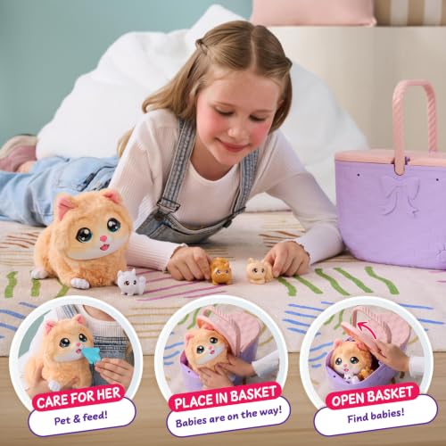 Little Live Pets Mama Surprise Kittens, Interactive Mama, Surprise Toys | Portable basket, fish accessory, 3 baby kittens, and 15+ sounds and reactions for ages 4+ toy cat play - style: Kitten