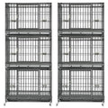 Homey Pet 2 Pack Three Tier 37" Heavy Duty Stackable Dog Crate with Wheels | Drop Cages for Dogs with Escape proof Locks, Tray, Bowl, Open Top, for Small and Medium Dogs, Breeders and Multi-dog Homes - size: 37"L x 22.5"W x 29.5"H - 3 Tiers - 2 Pack