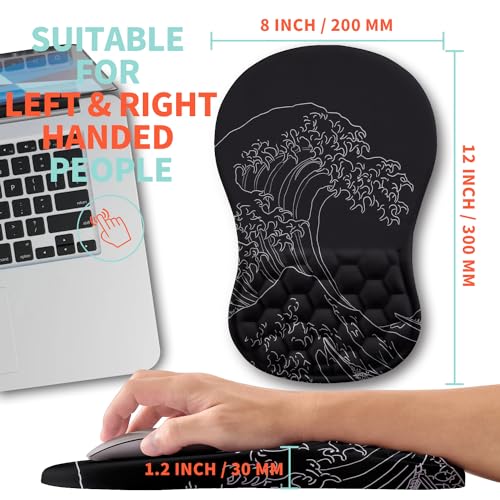 Ergonomic Mouse Pad Wrist Support with Memory Foam Massage Bulge, Carpal Tunnel Pain Relief Mousepad Wrist Rest for Mouse(12x8 inch,Sea Wave) - color: Kg001-sea Wave