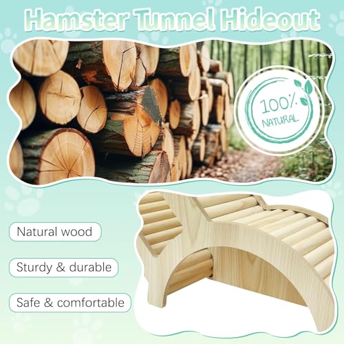 PINVNBY Hamster Climbing Ladder and Tunnel Hideout Wooden Hamster Climbing Toy Cage Decor Accessories for Gerbil Mice or Other Small Animals (Arch Bridge Tunnel)