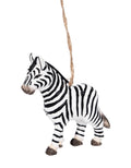 The Bridge Collection Wooden Zebra Ornament - 3.5" Wood-Carved Rustic Zebra Christmas Ornament - Safari Animal Holiday Decor