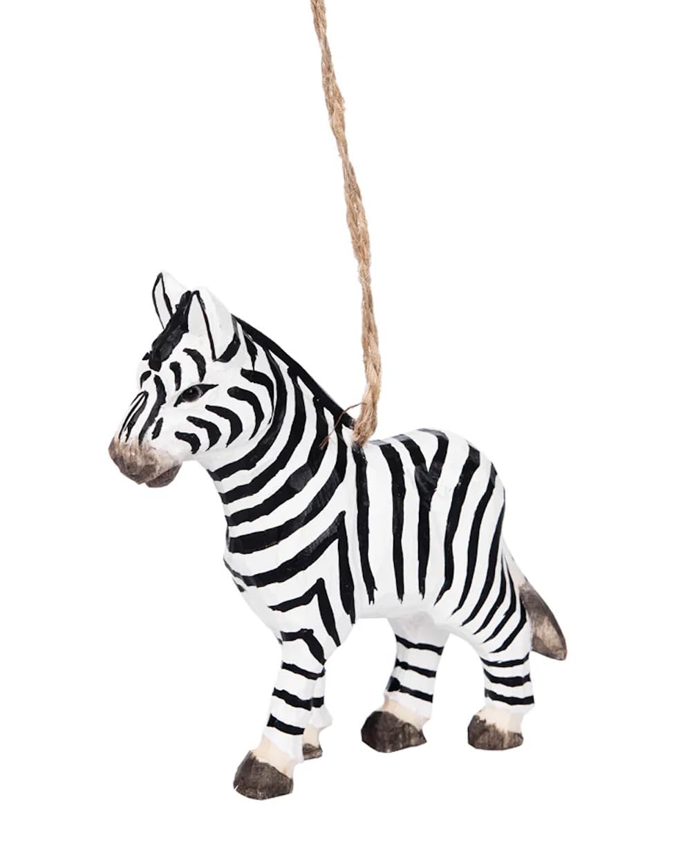 The Bridge Collection Wooden Zebra Ornament - 3.5" Wood-Carved Rustic Zebra Christmas Ornament - Safari Animal Holiday Decor