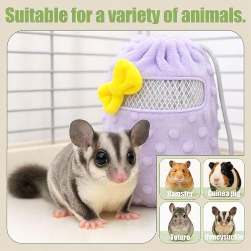 Sugar Glider Bonding Pouch Carrier Bag, 2-Pack Soft Fleece Small Animal Snuggle Sack with Breathable Mesh Window and Drawstring, Portable Nesting Bag for Hamsters and Rats.