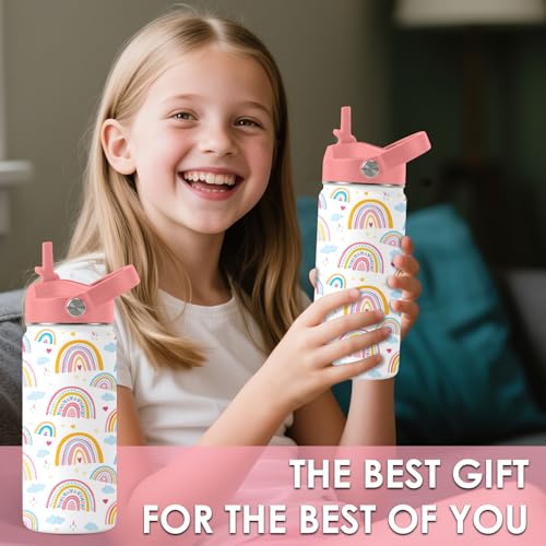 16oz Rainbow Tumbler Cup with Handle and Straw - Pink Stainless Steel Water Bottle for Women Men - Insulated Double Wall Travel Mug, Sweatproof, Non-Slip Base - Birthday Gift Ideas - color: Rainbow1, size: 16 Ounces