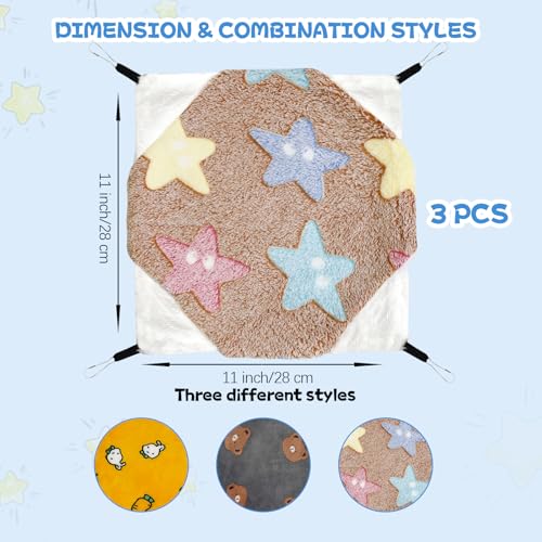YedsIntu 3 Pcs Guinea Pig Hammock, Rat Ferret Hanging Hammock Guinea Pig Accessories for Small Animals Chinchilla Parrot Sugar Glider Ferret Hamster Squirrel (11"×11") - color: Yellow, Caramel, Grey