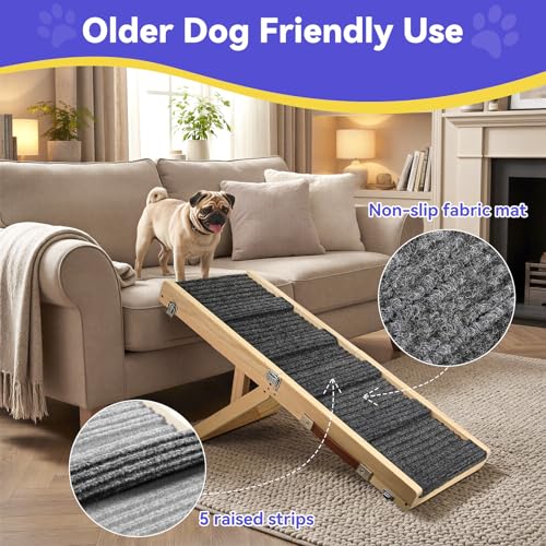 Pawaboo 2026 Upgraded Small Dog Ramp for Couch Foldable, 5 Ajustable Height | Height from 9.8" to 20.5", Portable Stable Pet Steps with Non-Slip Pad, Pet Ramps Use for Sofa Couch Stairs, Wood - color: A-wood Color, size: 80×30cm-for couch