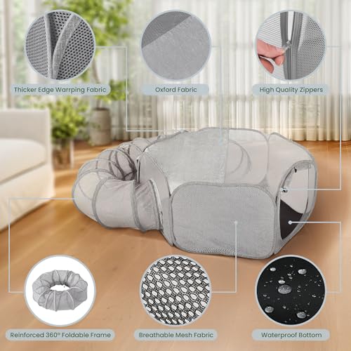 X-ZONE PET Portable Cat Play Tunnels, Catio Outdoor Enclosed Tent Playpen with Tunnel, Indoor Enclosure for Cats & Small Animals, Gray - color: Light Gray