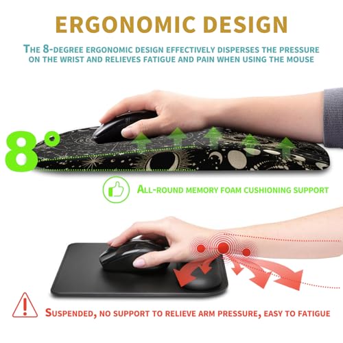 Hokafenle Ergonomic Mouse Pad Wrist Support with Massage Design, Wrist Rest Pain Relief Mousepad with Memory Foam&Non-Slip PU Base,Mouse Pads for Wireless Mouse (12x8 inch,Tarot Constellation) - color: HK008-Tarot Constellation
