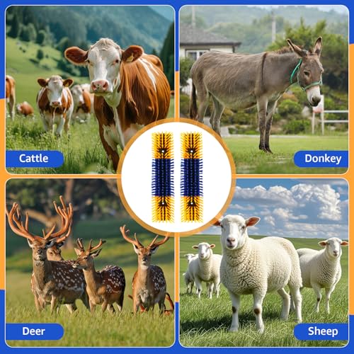 2Pcs Livestock Scratching Brush for Cow, Horse, Goat & Sheep - PBT High Elastic Bristles Design, Animal Grooming & Itch Relief Brush for Barn Entrance, Fence Corner & Feeding Area