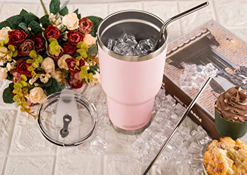 D·S 30oz Sakura Pink Tumbler Double Wall Vacuum Insulated Travel Coffee Mug | Double Wall Vacuum Suit Cold and Hot Drink Fits in standard car cup holders With Splash-Proof Lid - color: Sakura