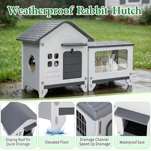 Rabbit Hutch Outdoor Indoor Plastic Bunny Cage Enclosure Guinea Pig Cage | Chew-Proof, Waterproof Rabbit House, Pet House for Small Animals - size: 43.5"L x 20.0"W x 26.7"H