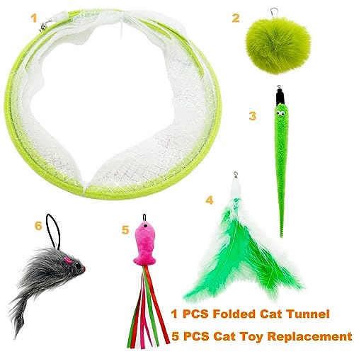 Self Play Cat Hunting Spiral Tunnel Toy, Folded Cat Spring Tunnel Toys for Indoor Cats (Green) - color: Green