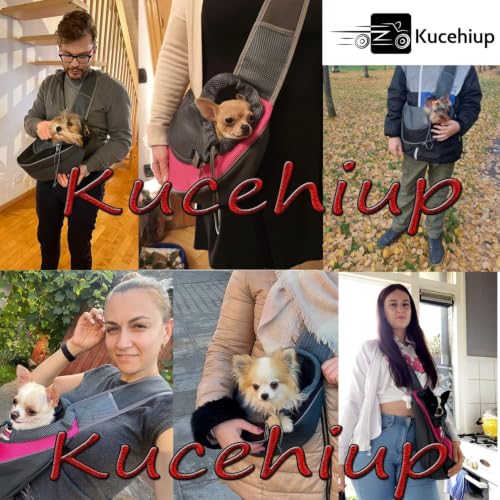 Kucehiup Pet Sling Carrier Travelling Hands-Free Puppy Backpack - color: Rose Red
