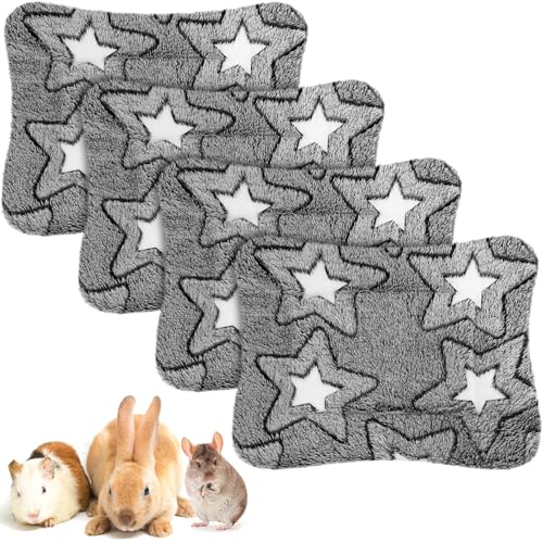Haull 4 Pcs Waterproof Guinea Pig Bedding Soft Dog Cat Bed Crate Mat Small Animal Plush Cage Liners Rabbit Bunny Kennel Pad Reversible Cozy Pee Thickened Hamster Pad(Double Star,13 x 10 Inch) - size: 13 x 10 Inch