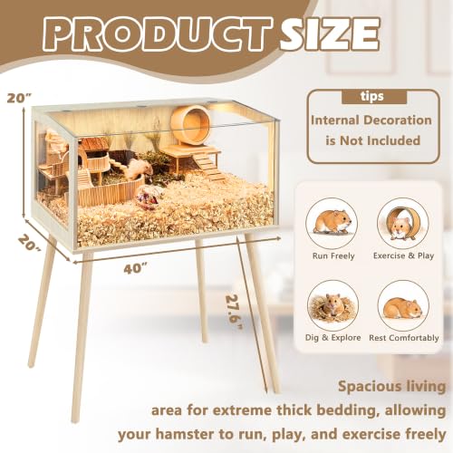 PROLEE Hamster Cage with Legs, Guinea Pig Cages Chew Proof, Hamster House, Hamster Cages and Habitats, Small Animal Cage, 40" L x 20" W x 47.5" H - size: 40.0"L x 20.0"W x 47.5"H