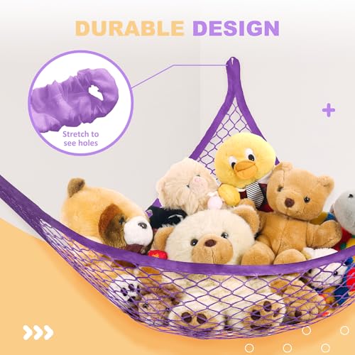 Lazebox Stuffed Animal Net Hammock for Plushie Toys, Stuffed Animal Hammock Corner for Kids' Room Decor, Ideas for Organizing Stuffy Collection, Purple, L (67" x 40" x 40")-Pack of 2 - color: 2 Packs - Purple, size: L (67" X 40" X 40")-pack of 2
