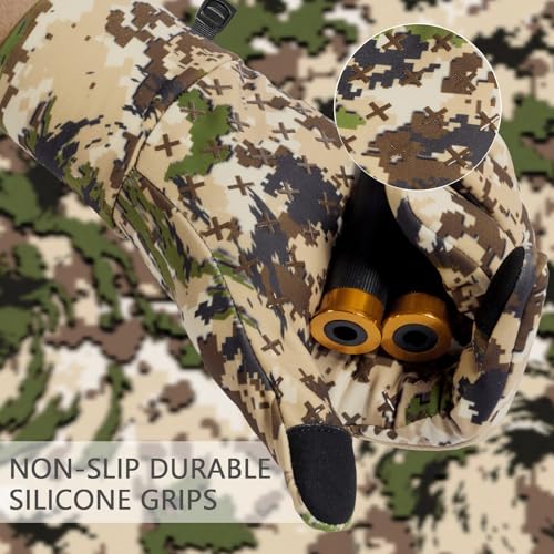 BASSDASH Unisex Fleece Liner Lightweight Camo Hunting Gloves HG07 | Stretch Fleeced Warm Anti-Slip Gloves with Touchscreen for Men Women Cool Weather Shooting Photography Fishing - color: Highland, size: Small