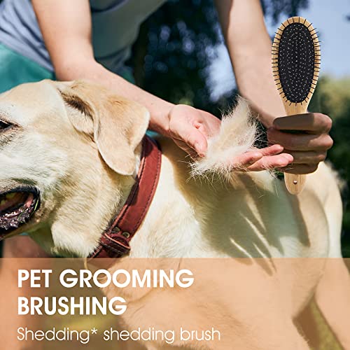 Molain Dog Grooming Brush - 20mm Stainless Steel Round Pins, Bamboo Handle, No Scratch Brush for All Hair Types (1Pc)