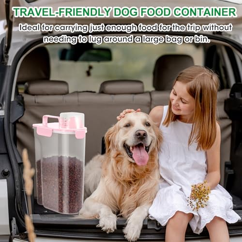 Pet Dog Cat Food Storage Container 5 to 7 lbs with Can Cover and Mixing Spoon, Airtight Pet Food Storage Dispenser with Large Spout & Measuring Cup for Kibble Dog Treat Bird Seed Container -Pink - color: Pink 6Qt
