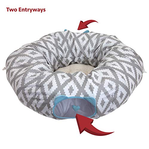 Kitty City Large Cat Tunnel Bed, 2-in-1 Zip-Together Cat Play Tunnel & Plush Nap Bed, Pop-Up Indoor Cat Toy with Hanging Toys, Collapsible Design - White - color: White