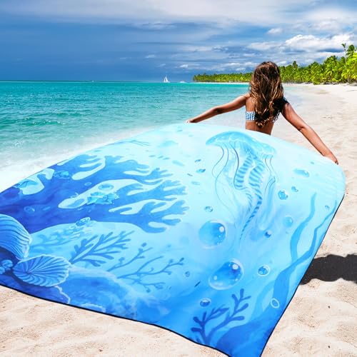 WIWIGO Beach Blanket Mat Waterproof Sandproof for 2-8 Adults Quick Drying | Extra Large, For 2-8 Adults,Windproof, Outdoor Picnic Mat, Beach Accessories Must Have,Gifts, for Travel, Camping, Hiking - color: 3d-jellyfish, size: 79" X 83"（1-4person）
