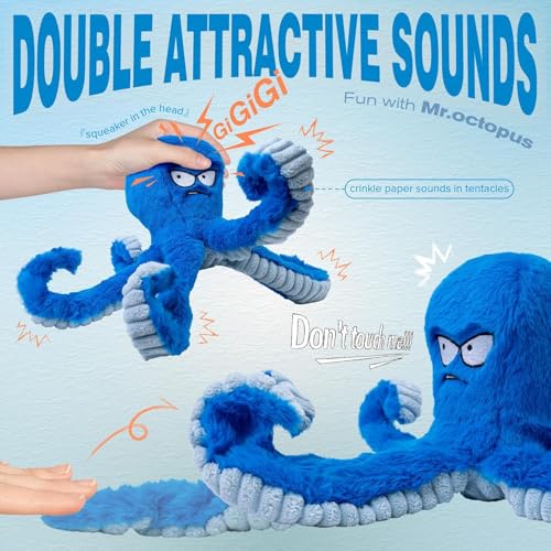 Large Dog Toys, Squeaky Dog Toy, Stuffed Crinkle Blue Octopus Toys 2 Pack | Tough Soft Fabric, Interactive Tug of War Puppy Chew Toys for Teething, Birthday Gift for Pet, Training Reward - color: Blue Octopus 2pack