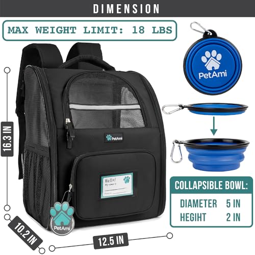 PetAmi Dog Backpack Carrier Airline Approved Cat Pet Puppy Bag, Black - color: Black