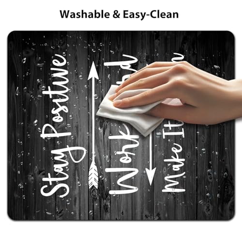 Stay Positive Work Hard Inspirational Mouse Pad, Rustic Black Wood Desk Mat | Motivational Quote, Make It Happen White Arrows, Farmhouse Typography, Entrepreneur Gift, 9.5"x 7.9", Cute - color: Black Wood