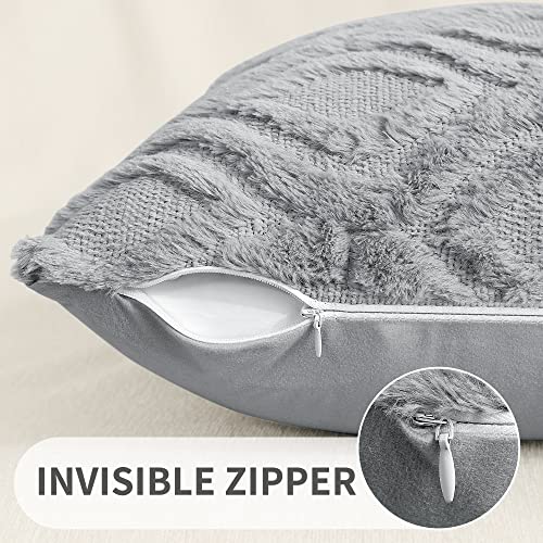 decorUhome Faux Fur Plush Soft Grey Throw Pillow Covers 16x16 Set of 2 | Wool Solid Fall Couch Pillow Covers, Accent Modern Farmhouse Neutral Decorative Square Pillow Cases for Sofa Bed Living Room - color: Grey, size: 16" x 16" (Pack of 2)