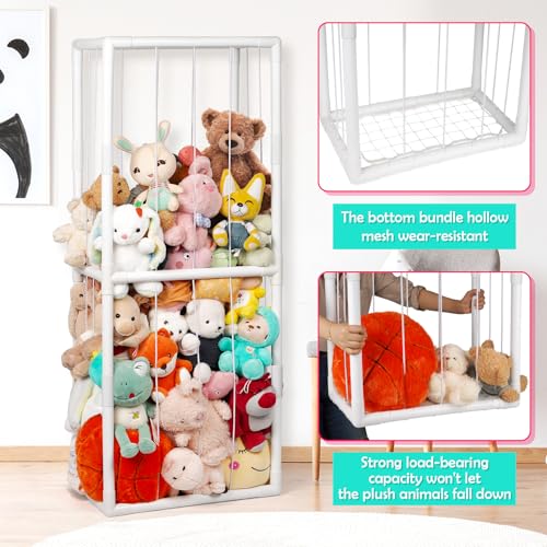 Stuffed Animal Zoo Storage PVC Stuffed Animal Holder, White | Vertical Plush Storage Organizer Shelf with Elastic Band for Nursery Play Room Bedroom - color: White
