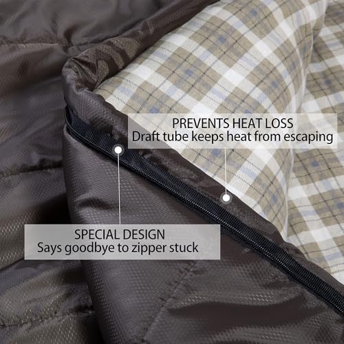 HiZYNICE Sleeping Bags for Adults XXL Cold Weather | 100% Cotton Flannel Winter Camping Large 90 x 39 in,Compression Sack Included - color: Olive Brown, size: 0F Left Zip