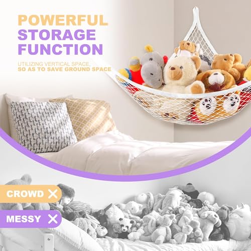 Lazebox Stuffed Animal Net Hammock for Plushie Toys, Stuffed Animal Hammock Corner for Kids' Room Decor, Ideas for Organizing Stuffy Collection, White, XL (82.6" x 43" x 43")-Pack of 2 - color: 2 Packs - White, size: XL (82.6" x 43" x 43")-Pack of 2