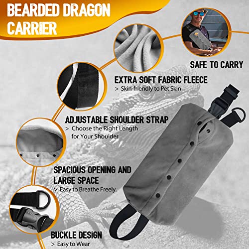 WATFOON Adjustable Lizard Leash Bearded Dragon Harness Leather Cool Wings Training Leashes Reptile Carrier Bearded Dragon Sling Carrier (Black, Leash + Grey Sling) - color: Grey, size: Leash + Grey Sling (Gift)