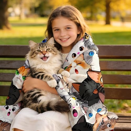 Cat Blanket Gifts for Girls Women Cat Lovers Soft Warm Flannel Cats Throw Blanket Cute Birthday Decorations 50"x40" - color: Black Cat
