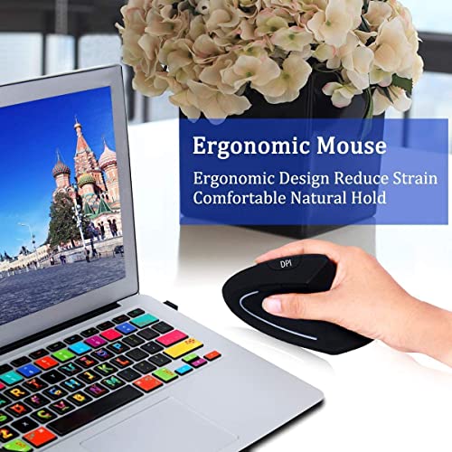 Ergonomic Mouse, High Precision Vertical Wireless Mouse, Rechargeable 2.4GHz Optical Vertical Mice, 3 Adjustable DPI 800/1200/1600 DPI, for Laptop, PC, Computer etc, Specially for Right-handers - color: Black - Right hand - rechargeable
