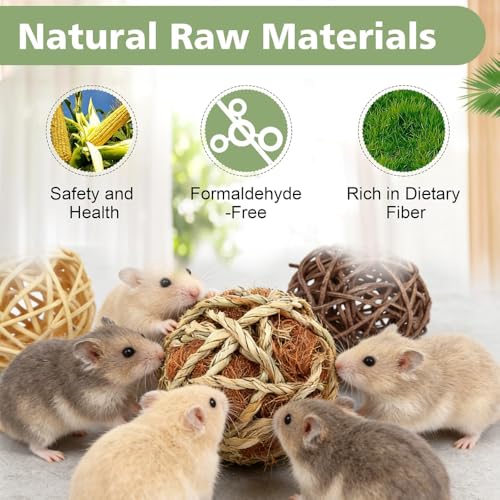 1pc Bunny Chew Grass Balls, Rolling Chew Toys for Small Animals, Natural Chew Grass Toys and Bunny Treats for Rabbits, Guinea Pigs, Hamsters, Mice Teeth Grinding(Random)