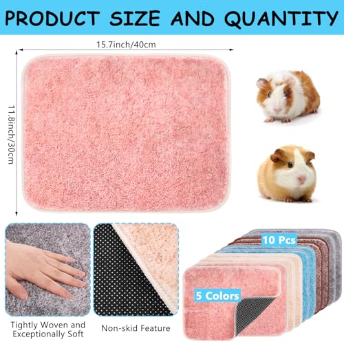 10 PCS Guinea Pig Liner Washable Rabbit Cage Liner 12x16 Inch Reusable Guinea Pig Bedding Mats for Small Animals Rabbit Hamster Chinchillas Rat Washable Bedding Pads in Gray Yellow Pink Brown and Blue - color: (Gray,Yellow,Pink,Brown,Blue) 10PCS