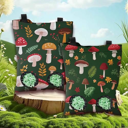 2Pcs 2 Styles Mushroom Hay Bag Feeder Guinea Pig Hay Bags with 2 Holes Mushroom Leaves Pattern Oxford Cloth Washable Rectangle Feeding Storage for Rabbit Chinchillas Hamsters 12 x 9 Inch - color: Mushroom