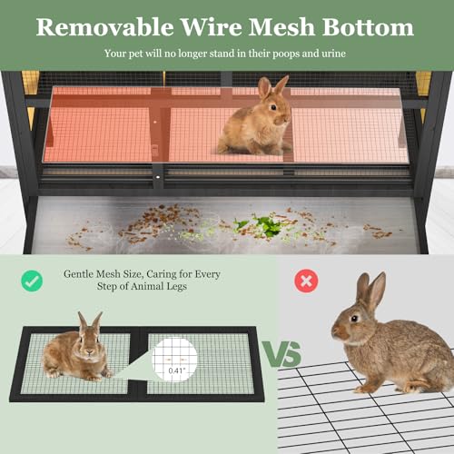 TIMHAKA 46.7" Rabbit Cage Elevated Bunny Cage Indoor, Outdoor Rabbit Hutch Hamster Cages for Small Animals, Wooden Guinea Pig Cages with Removable Tray & Waterproof Asphalt Roof & Bottom Wire Mesh - size: 46.7"L x 22.1"W x 31.5"H
