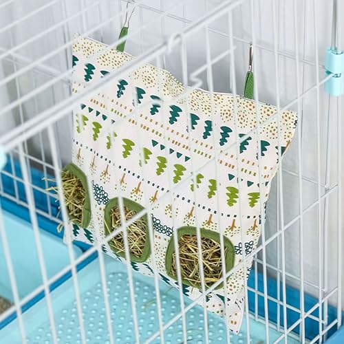 Lesnala 2 Pcs Canvas Hanging Bunny Hay Feeder Bags 3 Holes 2 Styles | Rabbit hay feeder Bag, Guinea Pig Hay Bag, Large Capacity Cotton Canvas Fabric, for Chinchillas Hamsters & Other Small Pets - color: green