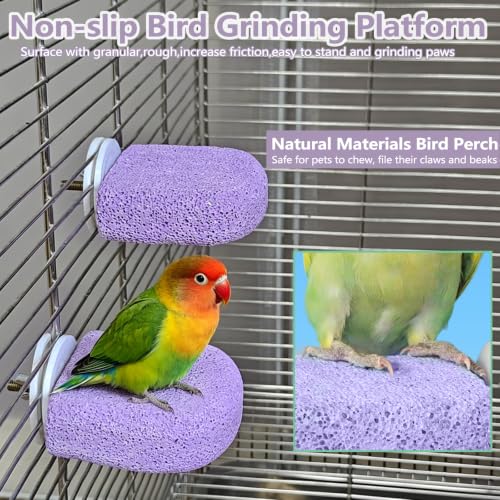 4Pack Bird Perch Stands Parrot Beak Grinding Stone Platform,Purple-S | Parakeet Foot Claws Trimmer,Calcium Perch Climbing Chewing Toys for Small Medium Birds Cockatiel Conure Lovebird Budgie - color: 4Pack Purple | S