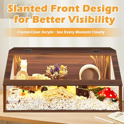 PROLEE Hamster Cage Large Chewproof, 40" x 20" x 20" Sloped Mice and Rat Habitat with Clear View, Solid Built with Lockable Design and Openable Top, Walnut - color: Walnut
