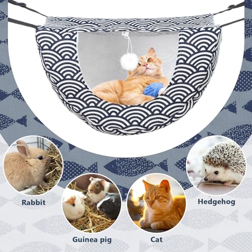 Unittype 2 Pieces Cat Cage Hammock Hanging Pet Bed Double Layer Soft Plush Hanging Pet Comfortable Hammock Bed for Indoor Kitten Ferret Hamster Rabbit or Small Animals, 2 Styles(Fish) - size: Fish