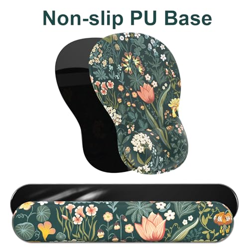 Ergonomic Mouse Pad with Wrist Rest and Keyboard Wrist Rest, Gel Mousepad | Wrist Rest for Computer Keyboard, Pain Relief, Non-Slip PU Base, Mouse Pad Wrist Support for Gaming, Office, Green Flower - color: Green Flower